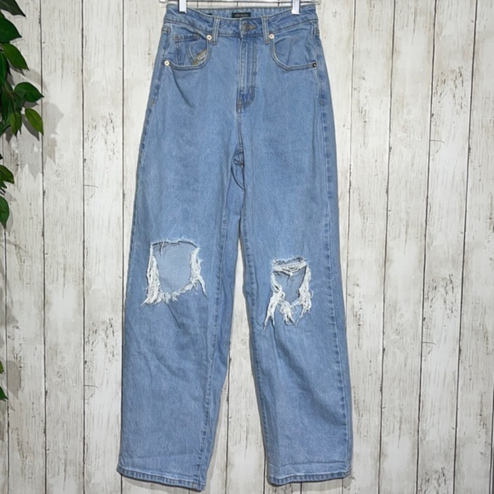 Wild Fable 00 Baggy Jeans Women Light Wash Blue Excellent Distressed High Rise